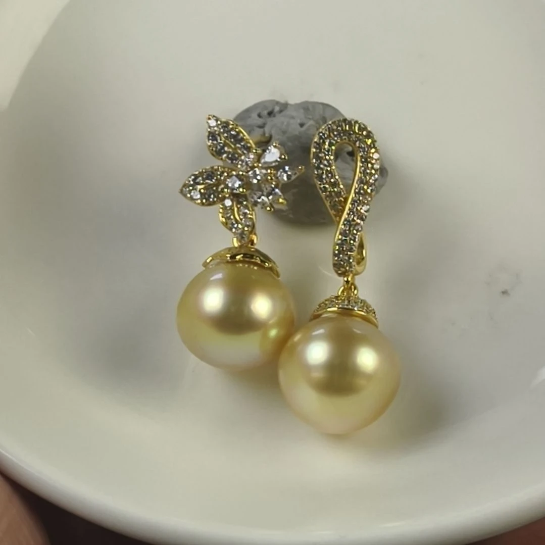 海水珍珠银S925镶嵌耳饰