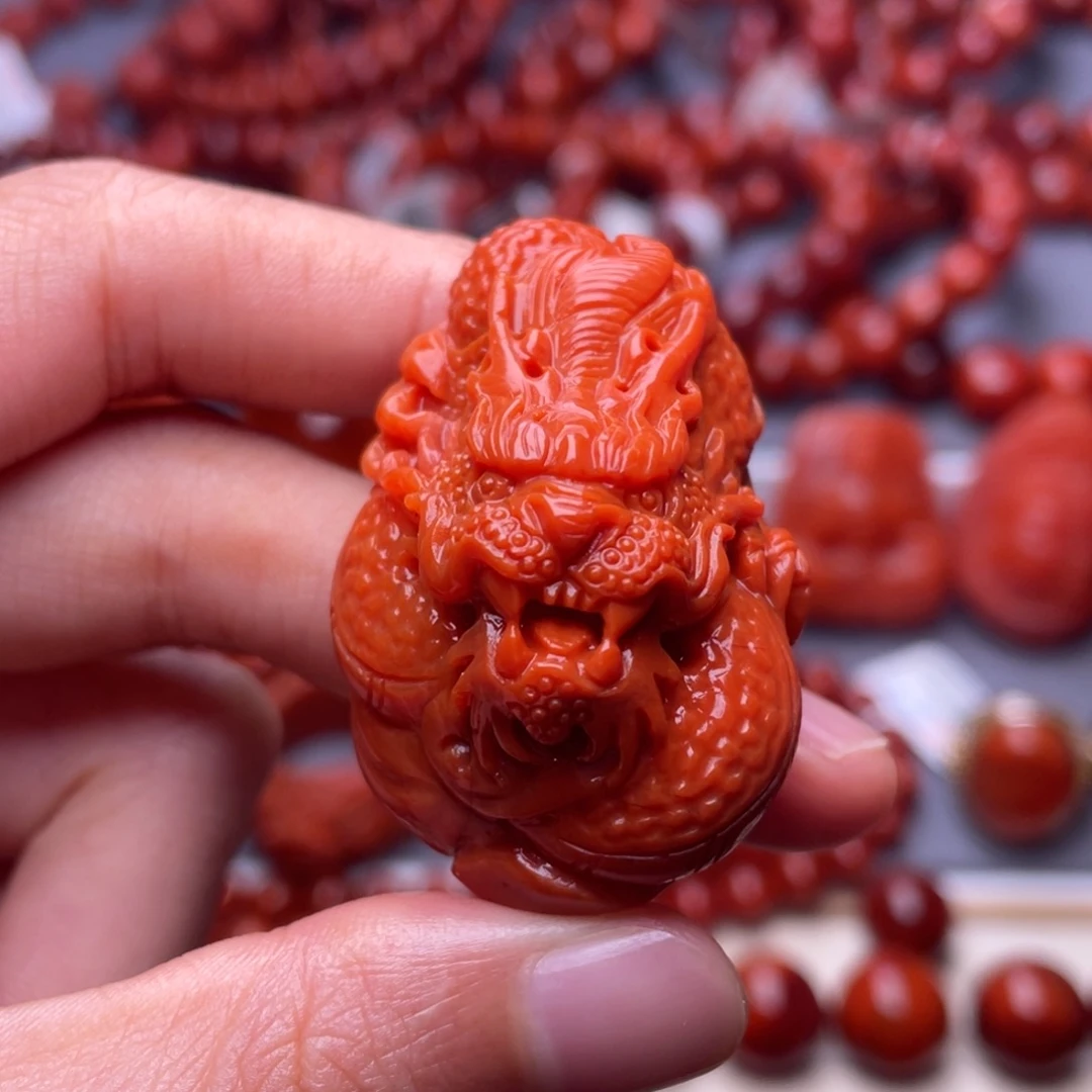 南红玛瑙其他未镶嵌精工瓦西柿子红龙吊坠