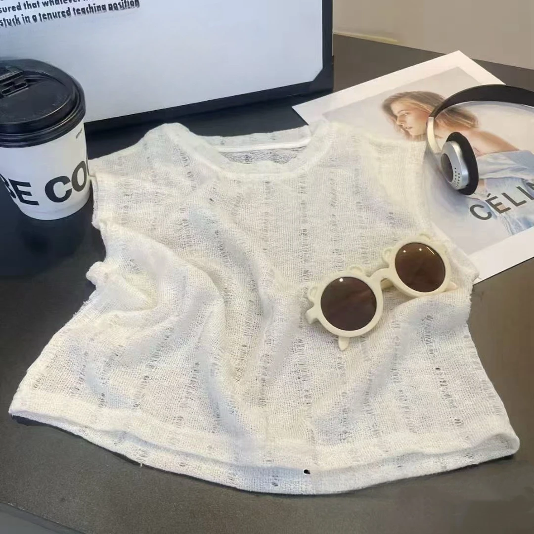 夏季男女宝宝镂空短袖百搭时尚透气宽松针织背心韩版潮流时尚新款