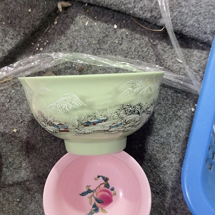 摆件陶5寸绿稀土雪景碗