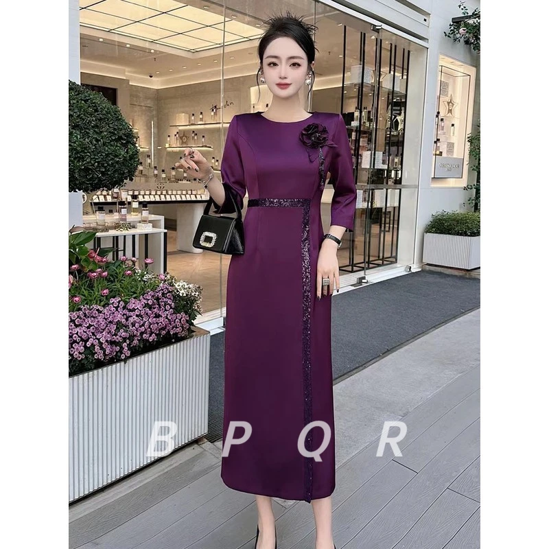 BPQR欧美法国式婆婆重型花亮片婚礼宴会礼服夏装长裙