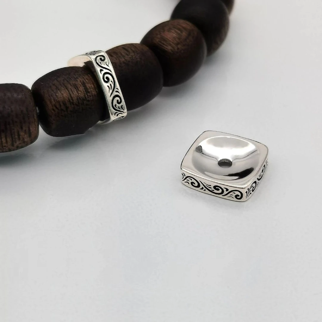 925唐草纹方形垫片隔片椰蒂星月百香籽编织手串男女文玩配件