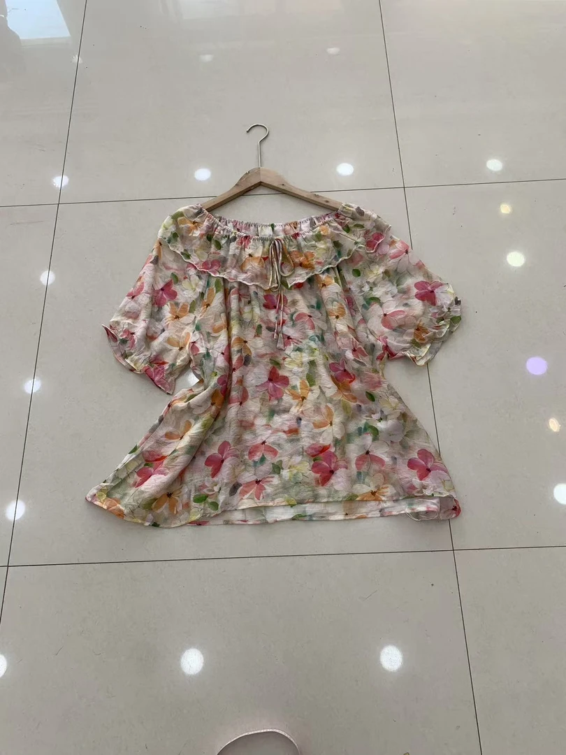 二姐家【敏】权3059新款时尚碎花减龄短袖上衣