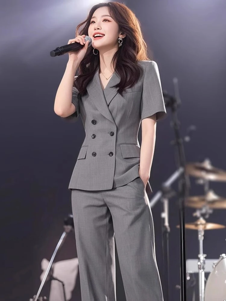 2025胖mm一整套韩系穿搭套装气质干练大码通勤西装上衣裤子两件套