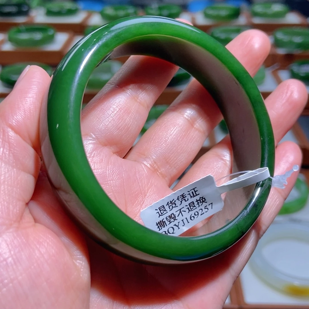 未镶嵌手镯和田玉（碧玉）菠菜绿5960