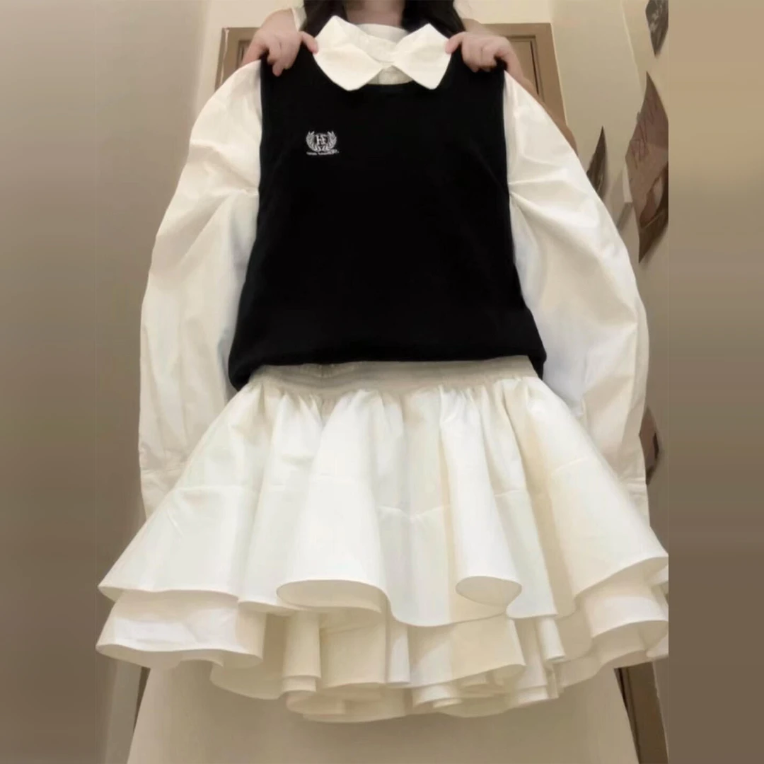 韩系学院风衬衫连衣裙子女2025新款早秋巨好看小个子穿搭一整套装