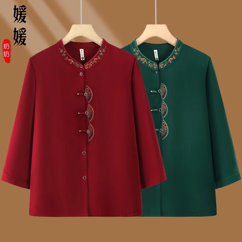 2025国风妈妈夏装上衣服70岁奶奶衣服老太太洋气老年人女夏季衬衫