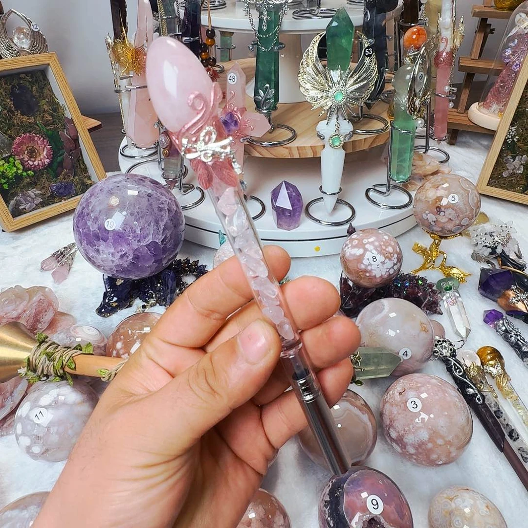 石材天然粉晶魔法笔