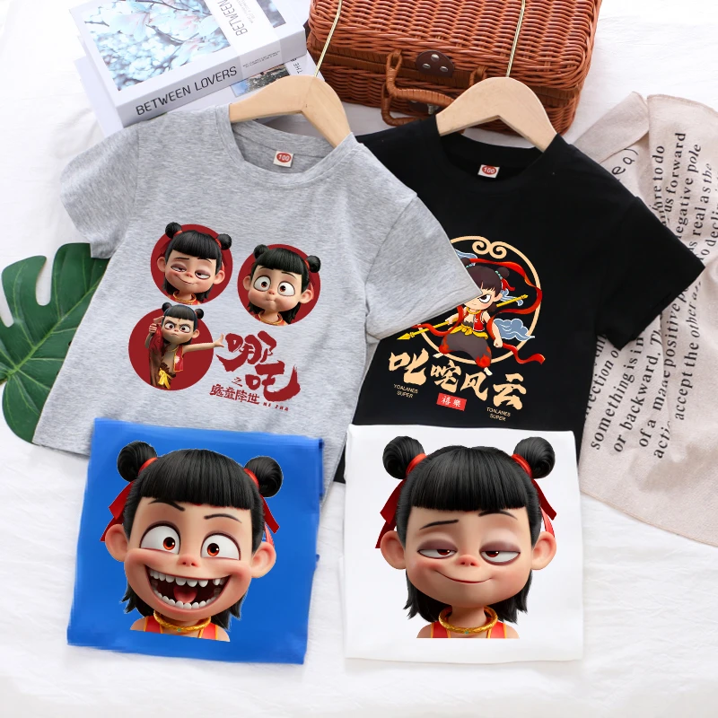 哪吒闹海儿童短袖t恤男童潮帅卡通印花服装女童夏季薄款半袖上衣