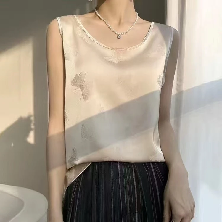 2025夏季百搭圆领背心内搭蕾丝提花气质背心时尚潮流宽松打底