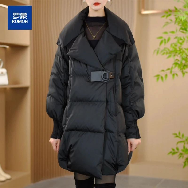 冬季新款优雅时尚百搭气质修身显瘦减龄休闲中长款白鸭绒羽绒服女