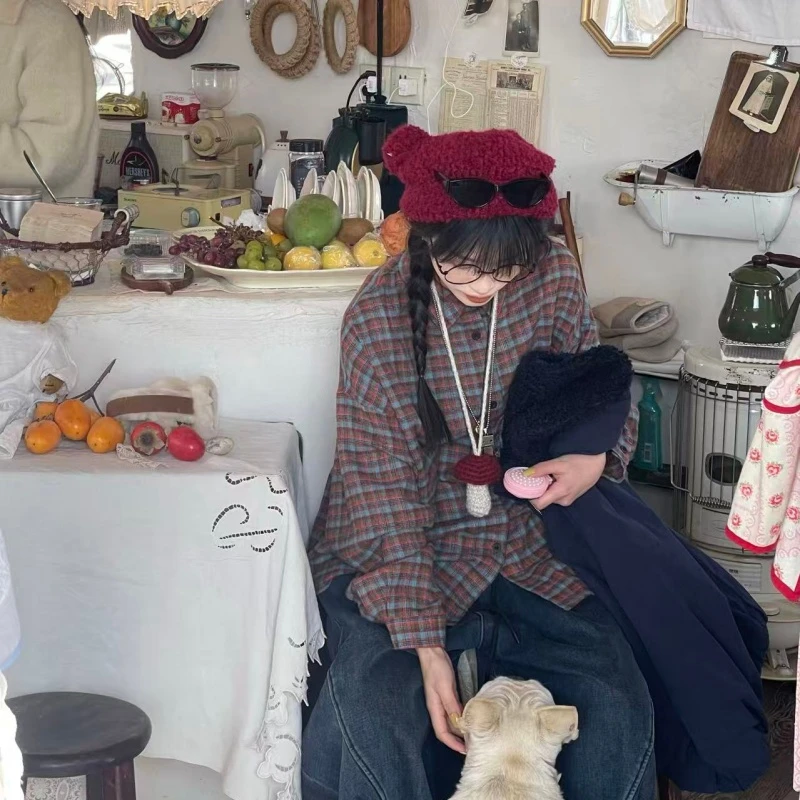 冬季新款彩色格子宽松版磨毛加厚上衣衬衫82366款