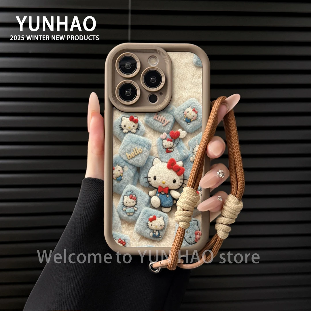 阶梯羊皮毛绒kt适用苹果17PROMAX华为vivo小米oppo手链手机壳