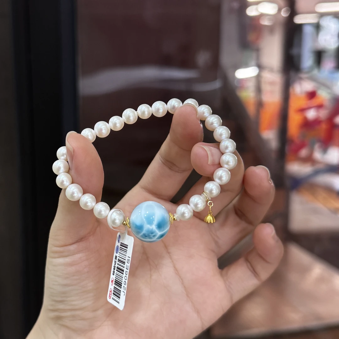 羽汐·天然珍珠海纹石18k单圈手链