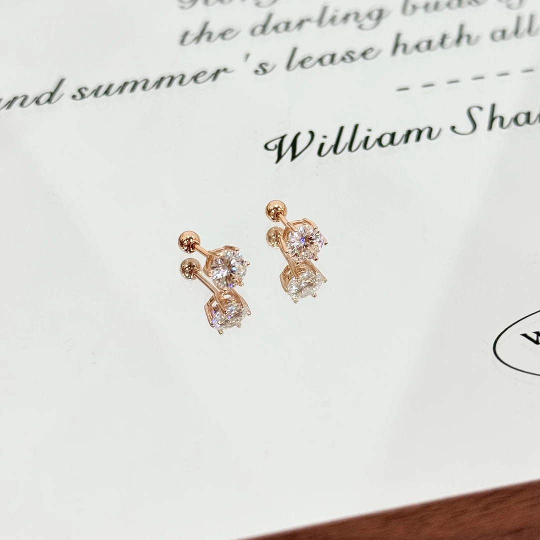 925银莫桑石耳饰 ES-577经典玫瑰金色六爪莫桑睡觉免摘耳钉