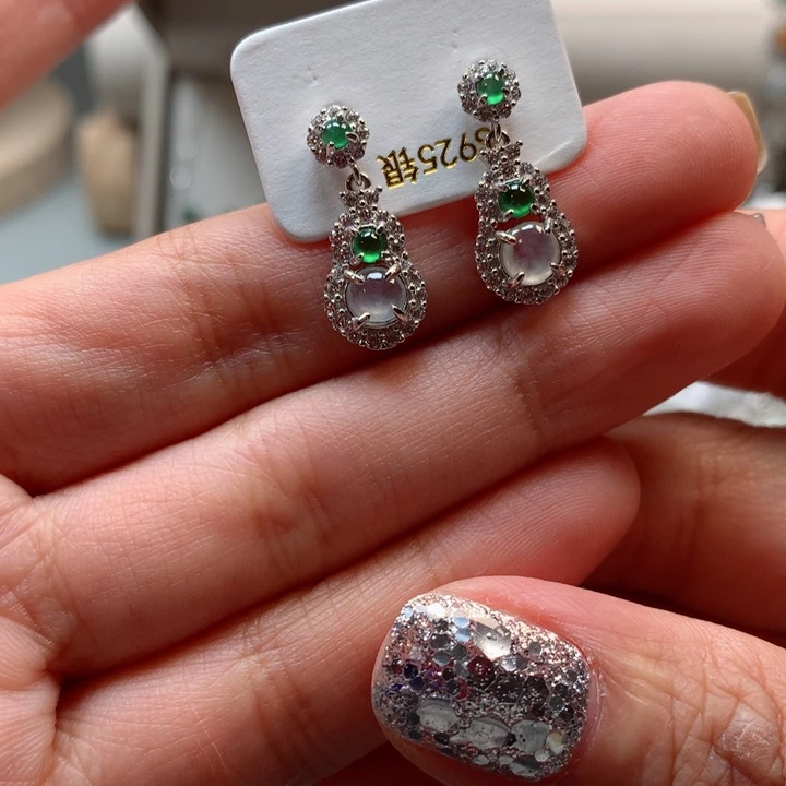 翡翠戒指银S925镶嵌耳钉334