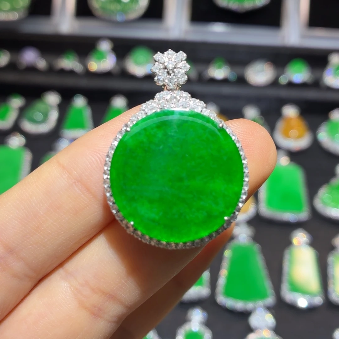 翡翠18K金镶嵌吊坠(不含链)翡翠