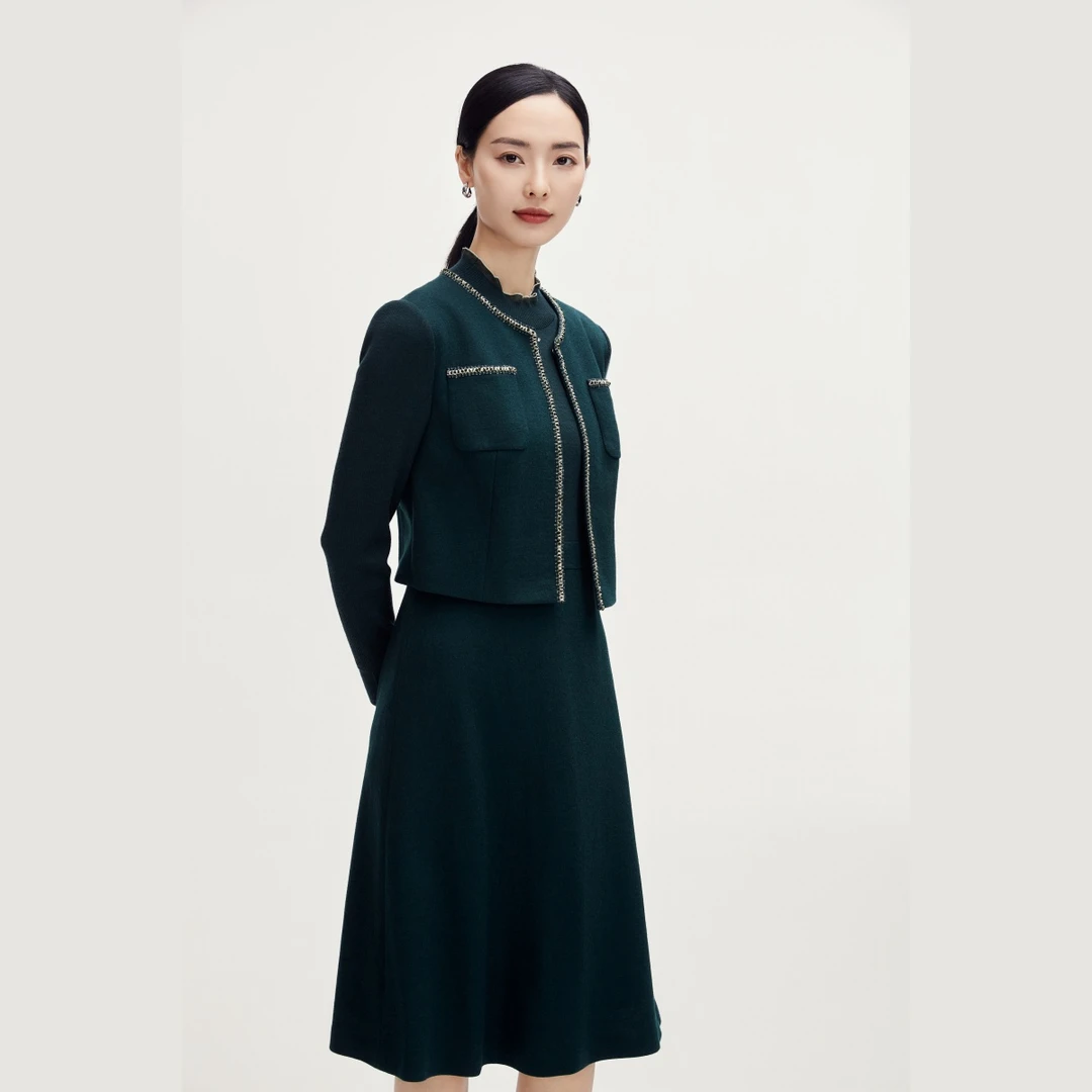 娜尔思气质优雅秋季时尚小香风假两件千金风针织连衣裙NF08068H5