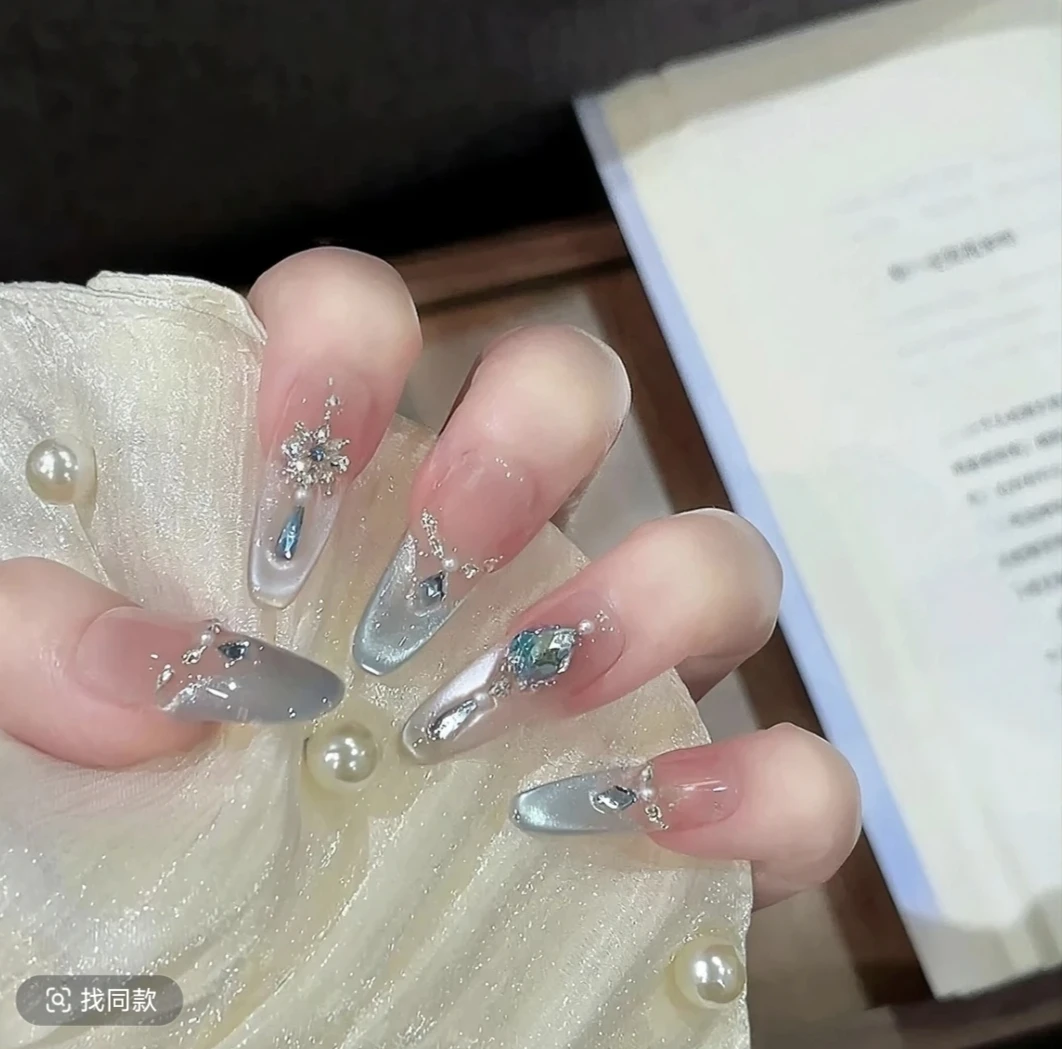 【赛里木湖】喵喵·高定气质蓝色猫眼显白百搭美甲贴片手工穿戴甲