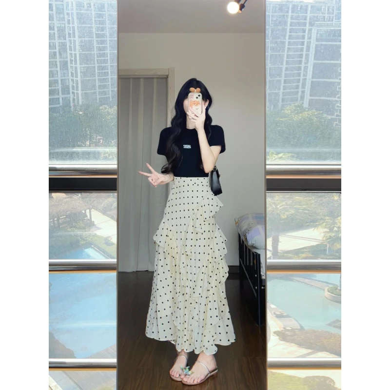 MARIE.COCO夏装一整套韩系设计感小众荷叶边波点半身长裙子两件套