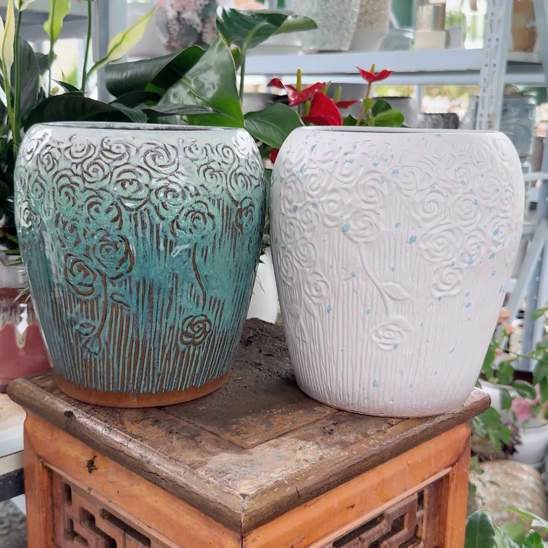 紫砂花盆口16高22.5（两个颜色玫瑰花窝口胡巴