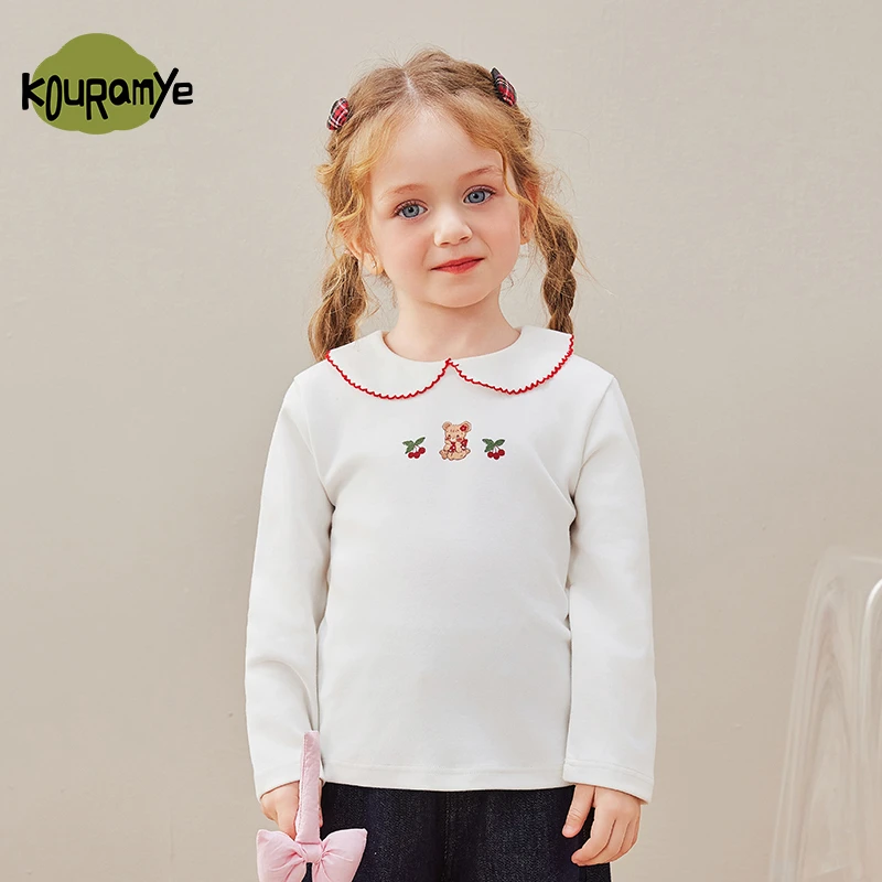 69004酷娃米春季女童纯色翻领纯色儿童上衣打底衫长袖