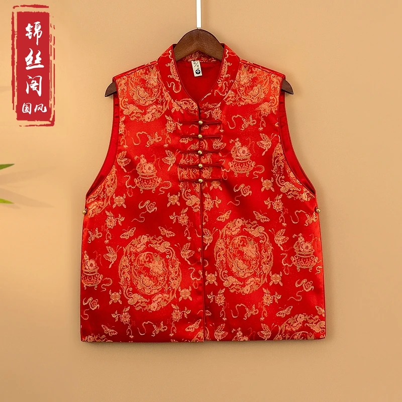 【锦蝶】2025春季新款国风马甲新中式宽松立领提花气质女装马夹外套