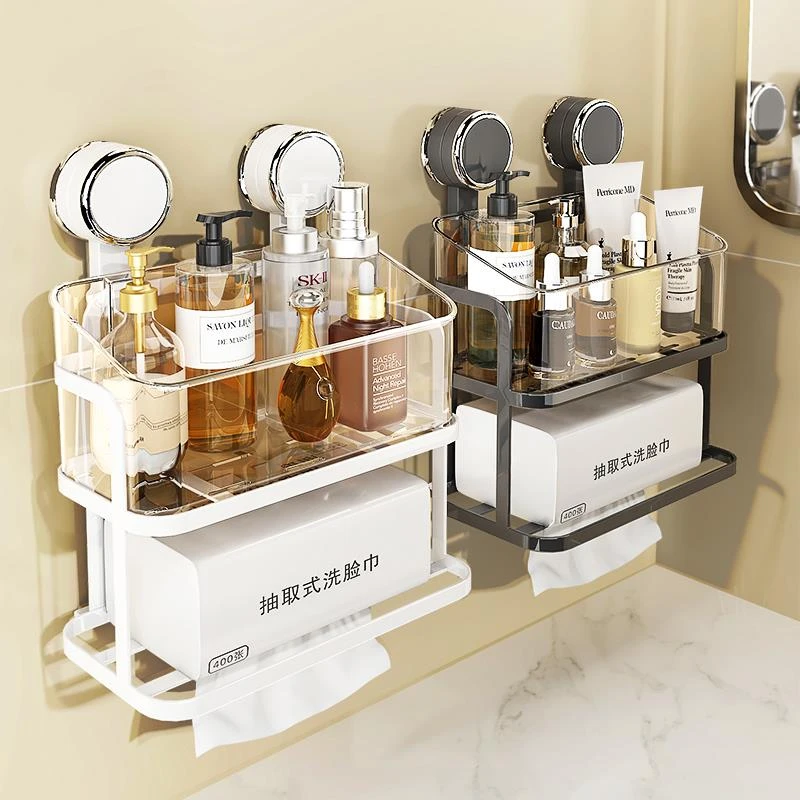 洗脸巾收纳盒浴室洗漱台吸盘置物架免打孔卫生间纸巾抽纸架子