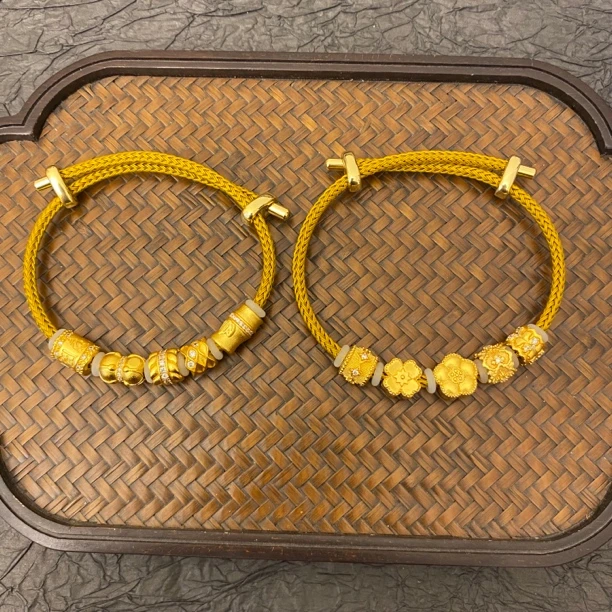 铜合金手链 新中式点钻路路通六字真言花朵云竹子转运珠手链手绳