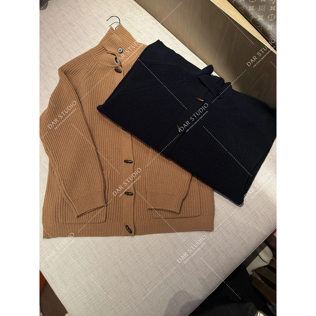 DAR STUDIO 【长款牛角扣】100绵羊毛冬季新款立领牛角扣针织毛衣