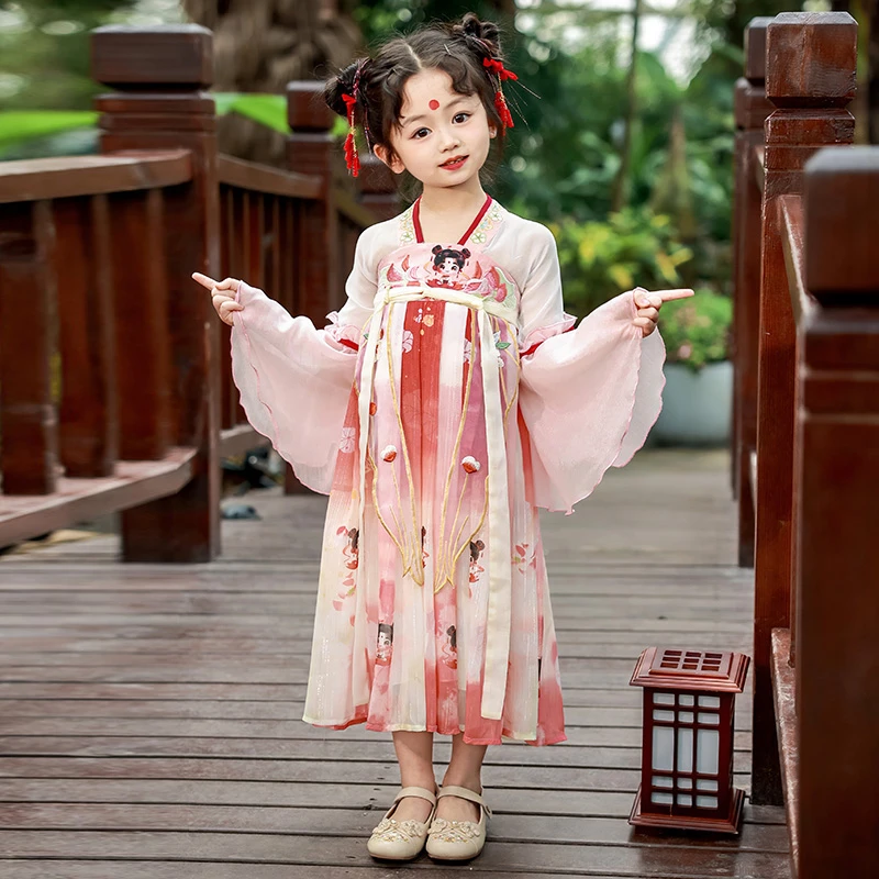 哪吒2025新款女童汉服连衣裙古装中国风超仙飘逸小女孩古风公主裙