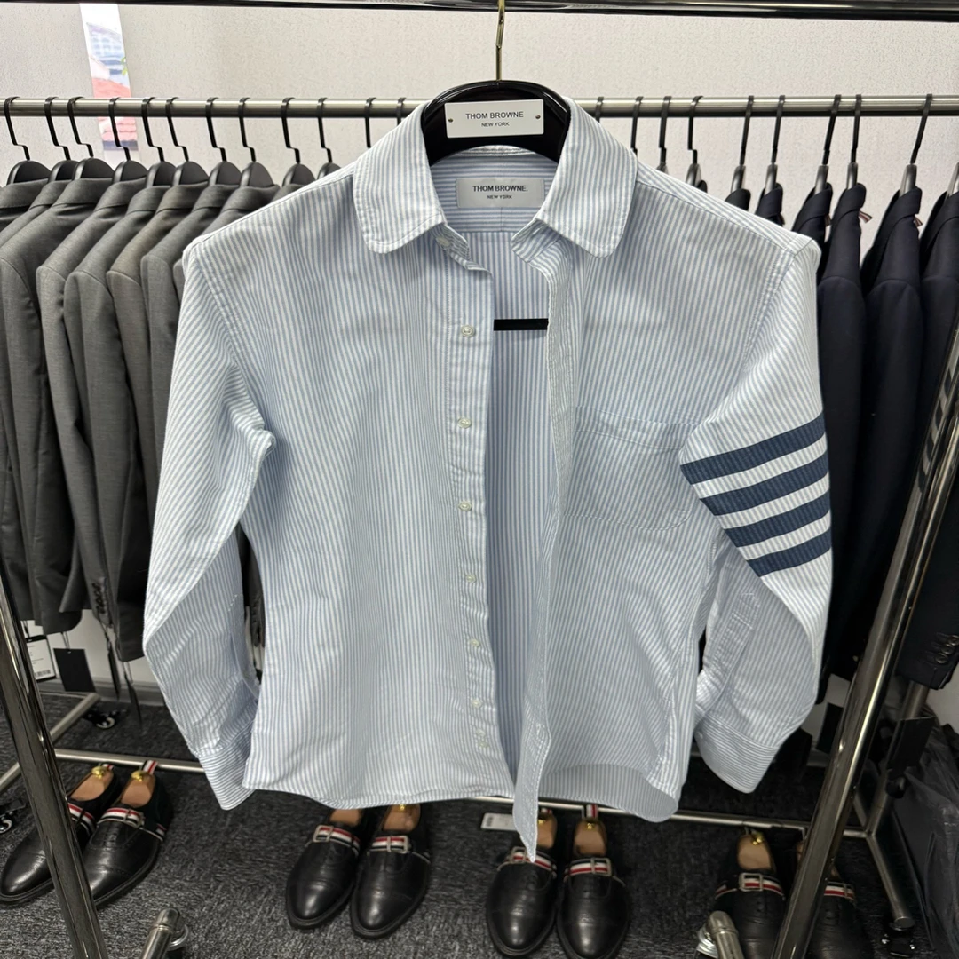 99新 THOMBROWNE TB2332 淡蓝色条纹款蝴蝶领设计衬衫 Size1