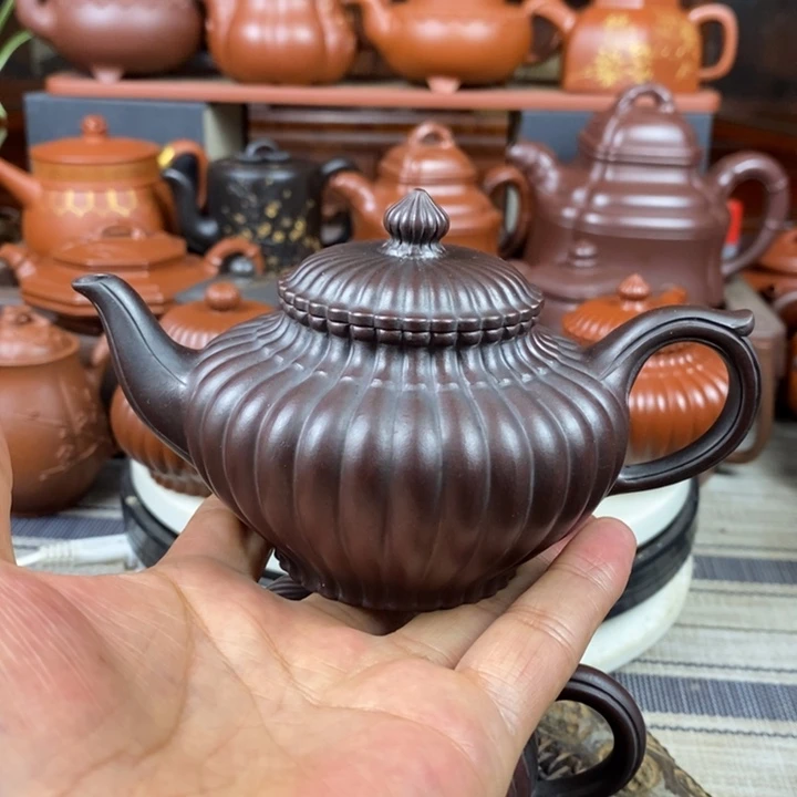 茶壶紫砂筋纹笑樱220cc原矿老紫泥还原烧
