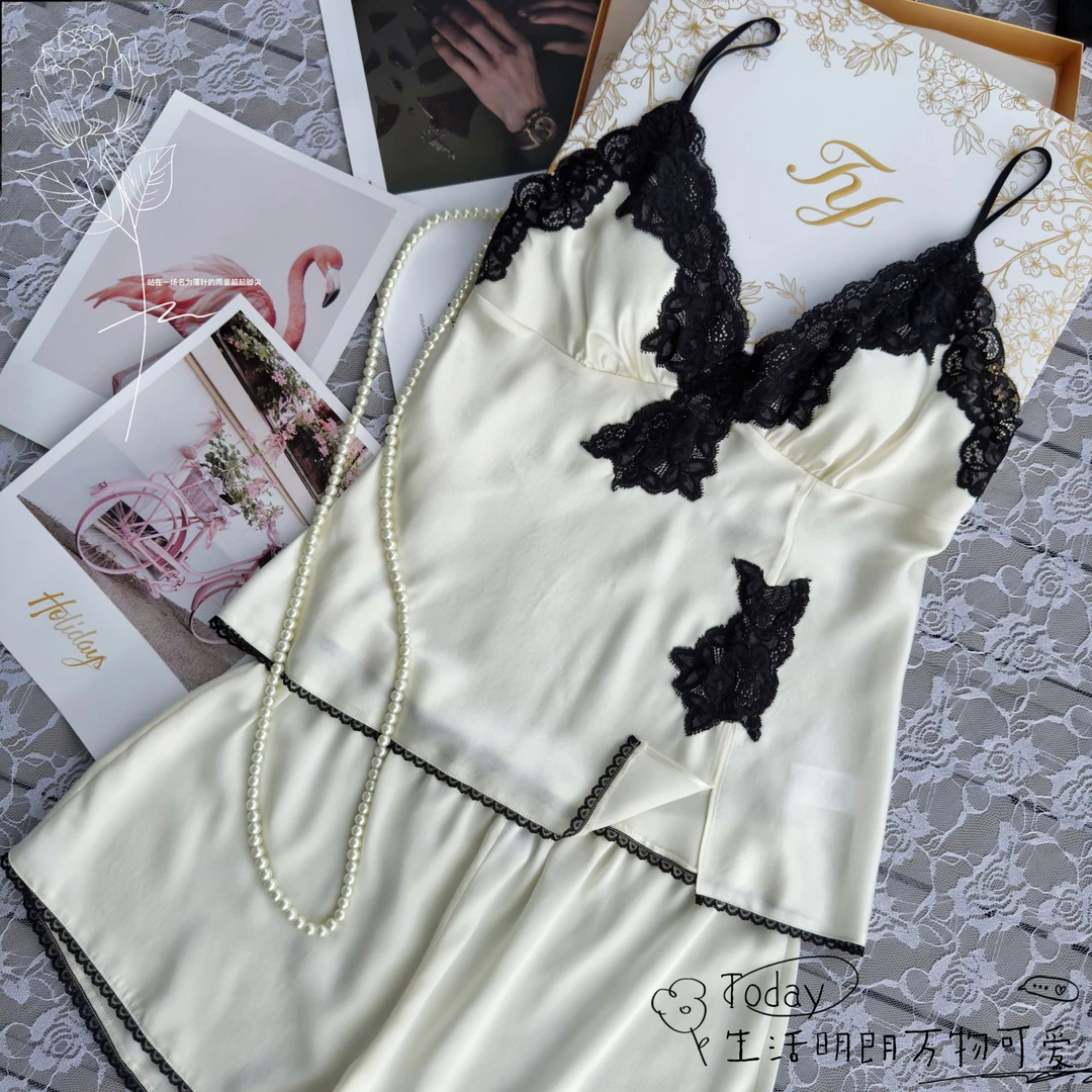 【邂逅】100%桑蚕丝吊带短裤女士性感蕾丝家居服睡衣套装840111180