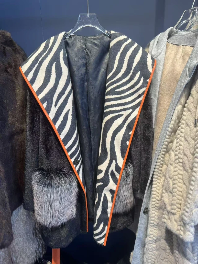 【nana专属】2024秋冬新款黑白豹纹毛毛提花网红气质外套247