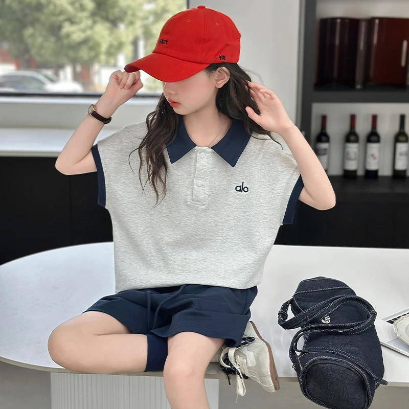 女童纯棉套装POLO衫夏款小女孩洋气中大童时尚短袖短裤两件套儿童