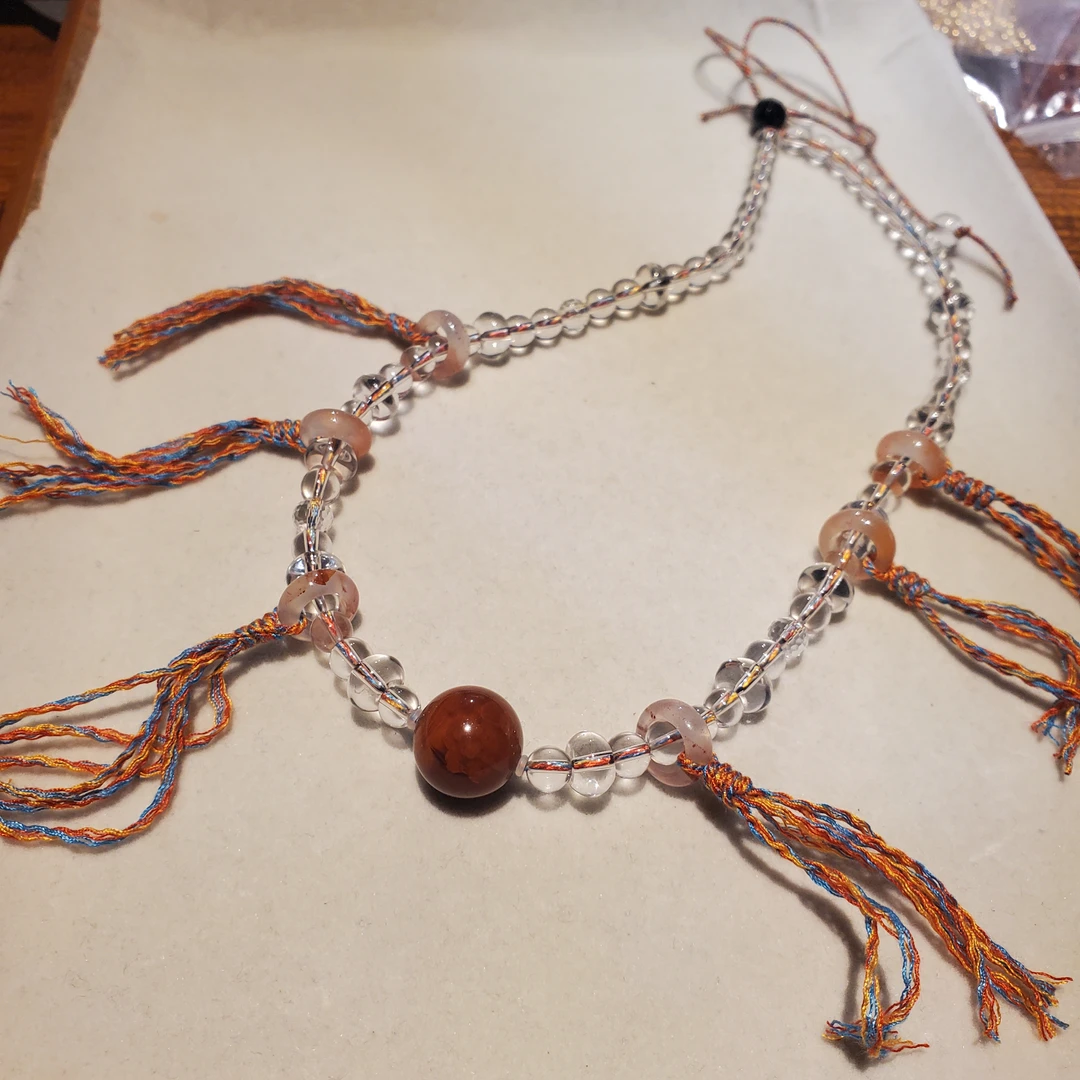 天然瓦西南红顶珠配天然白水晶项链0127039