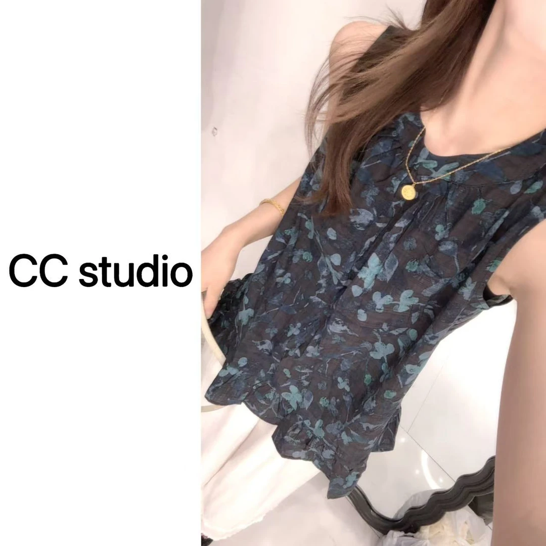 CC.studio韩系印花无袖娃娃衬衫