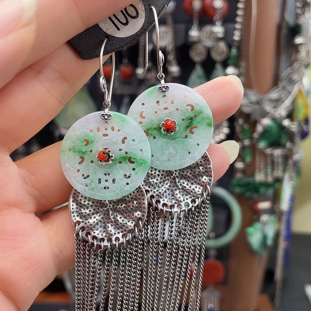 盈***翡翠银S925镶嵌耳饰291gbbhb