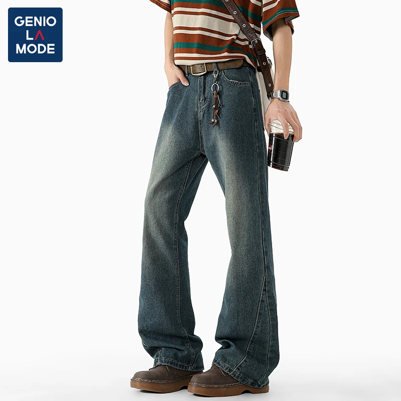 GENIO LAMODEcleanfit黑色牛仔裤男休闲长裤高街vibe修身微喇裤子
