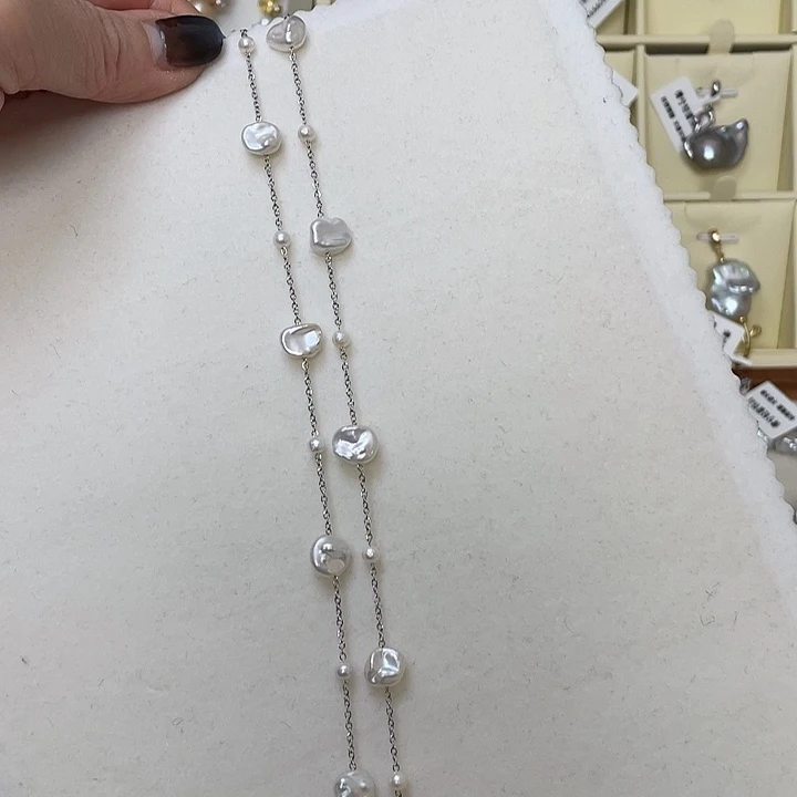 颈饰淡水珍珠钛钢45厘米钛钢花瓣➕近圆珠满天星