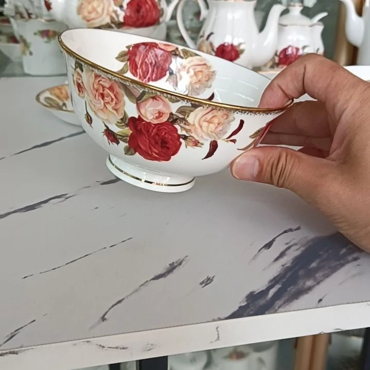 10个金秋玫瑰手工拍金口径14厘米高7厘米汤饭碗