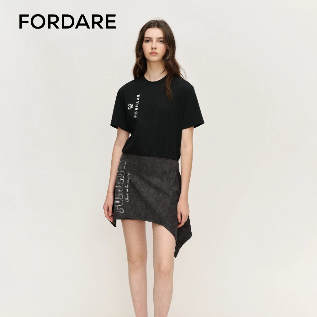 FORDARE福蝶 25夏季新品 解构假两件倒置T恤连衣裙休闲黑色1120