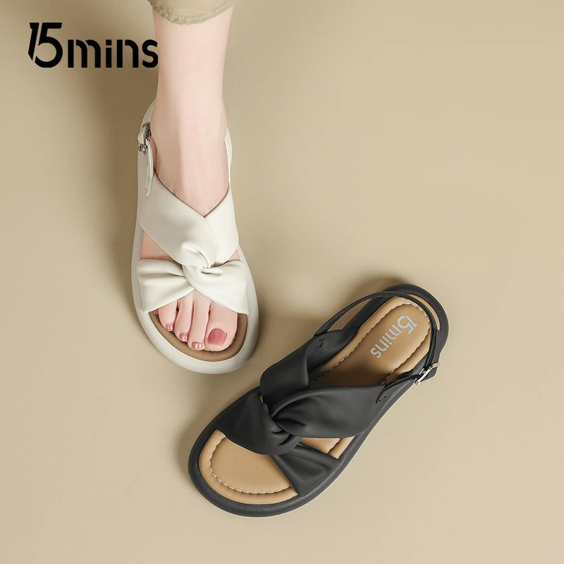 15MINS罗马凉鞋女夏季外穿2025新款爆款仙女风百搭交叉厚底凉拖鞋