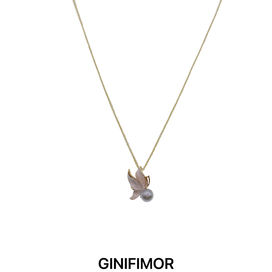 GINIFIMOR 铜合金项链 a831 磨砂蝴蝶仿珍珠项链气质百搭锁骨链