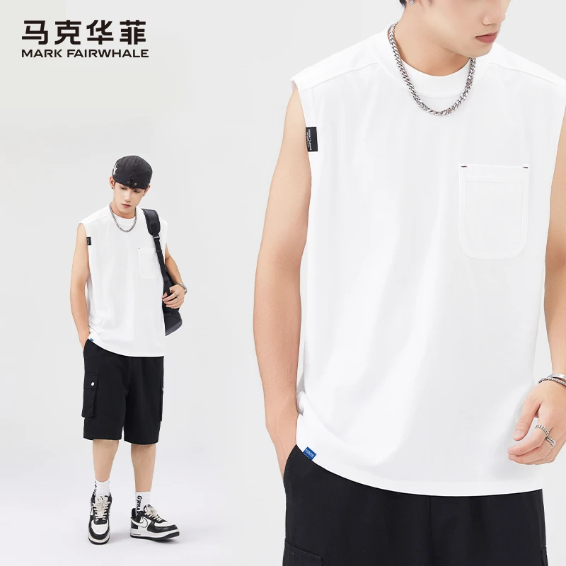 马克华菲背心男款夏季美式新款休闲外穿运动健身坎肩无袖t恤上衣