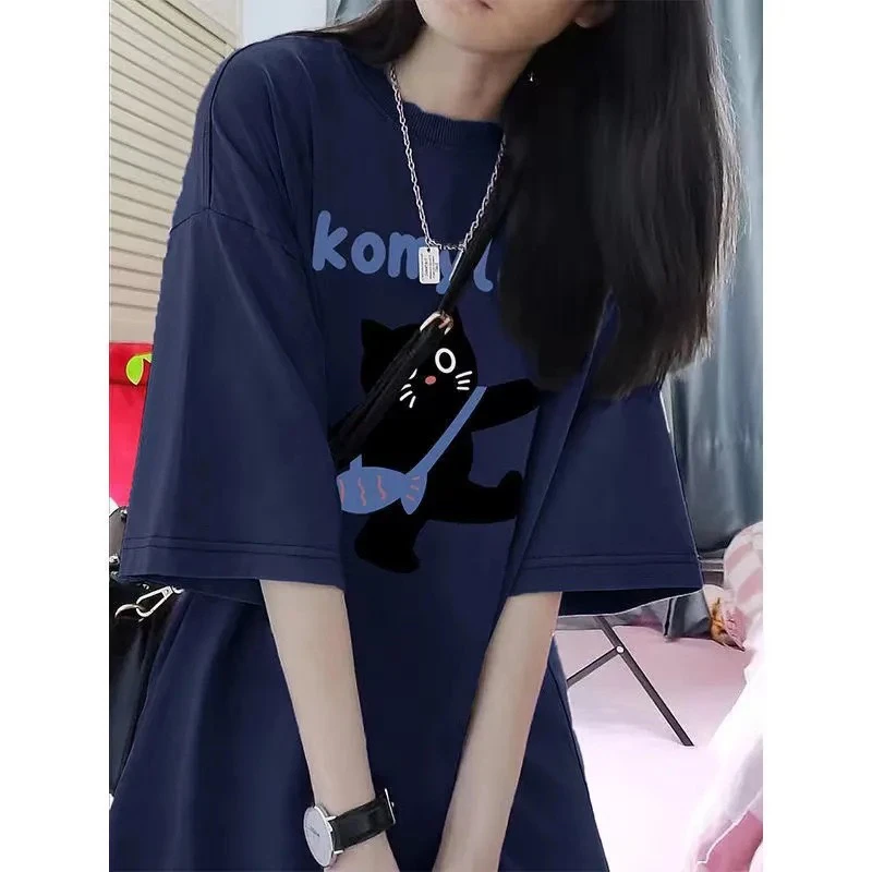 F0014纯棉字母猫咪体恤衫