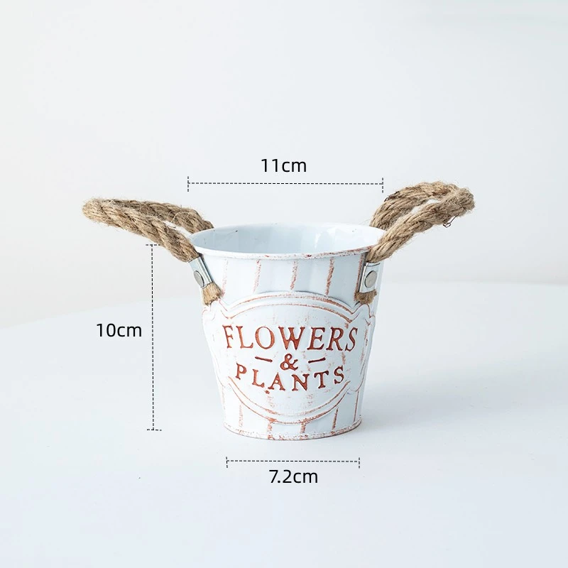 白色复古做旧铁皮花盆阳台桌面装饰多肉植物字母铁制花盆（自打孔）
