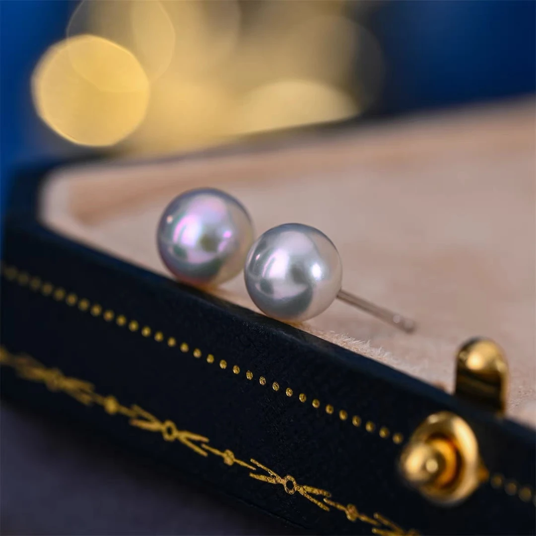 【真多麻耳钉】海水真多麻时尚百搭珍珠耳钉8-9mm18k金配件