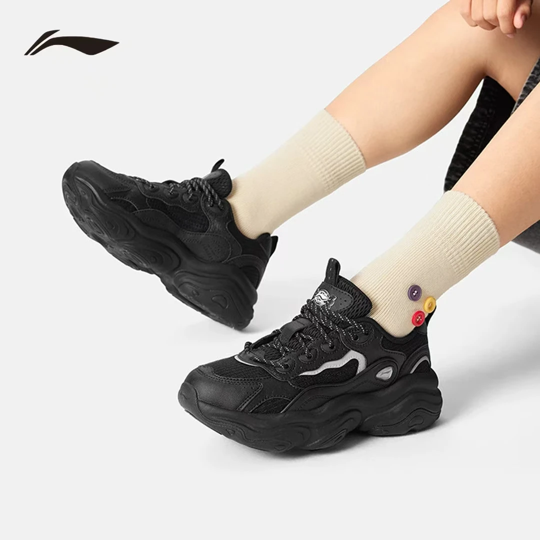 李宁风行 女款休闲鞋厚底缓震舒适反光白搭新款经典老爹鞋